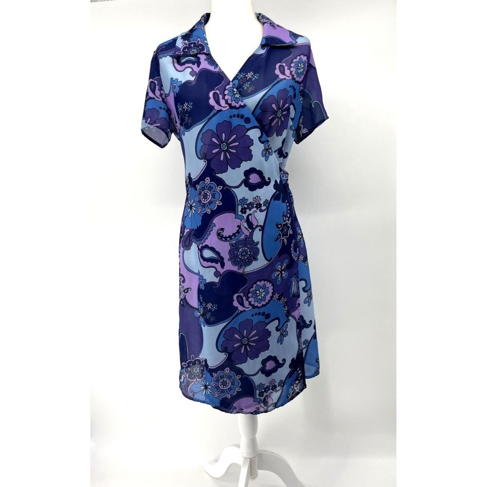 Vintage Lavendar Brand Floral Wrap Dress Size 9